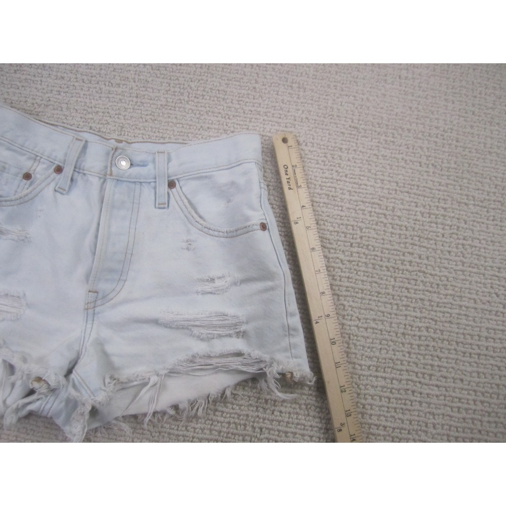 Levi's 501 Shorts Womens 25 Blue Distressed Denim Cut Off 5-Button Fly Jean - Picture 3 of 16